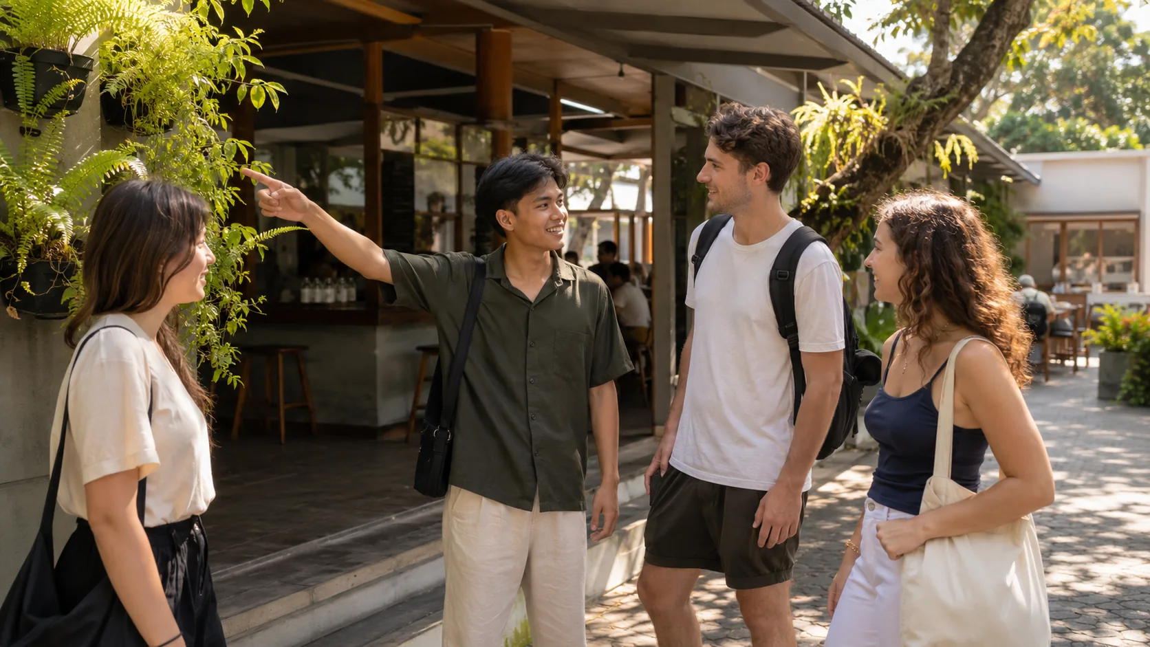 A young Indonesian Buddy welcomes international students and helps them understand the place around them.
