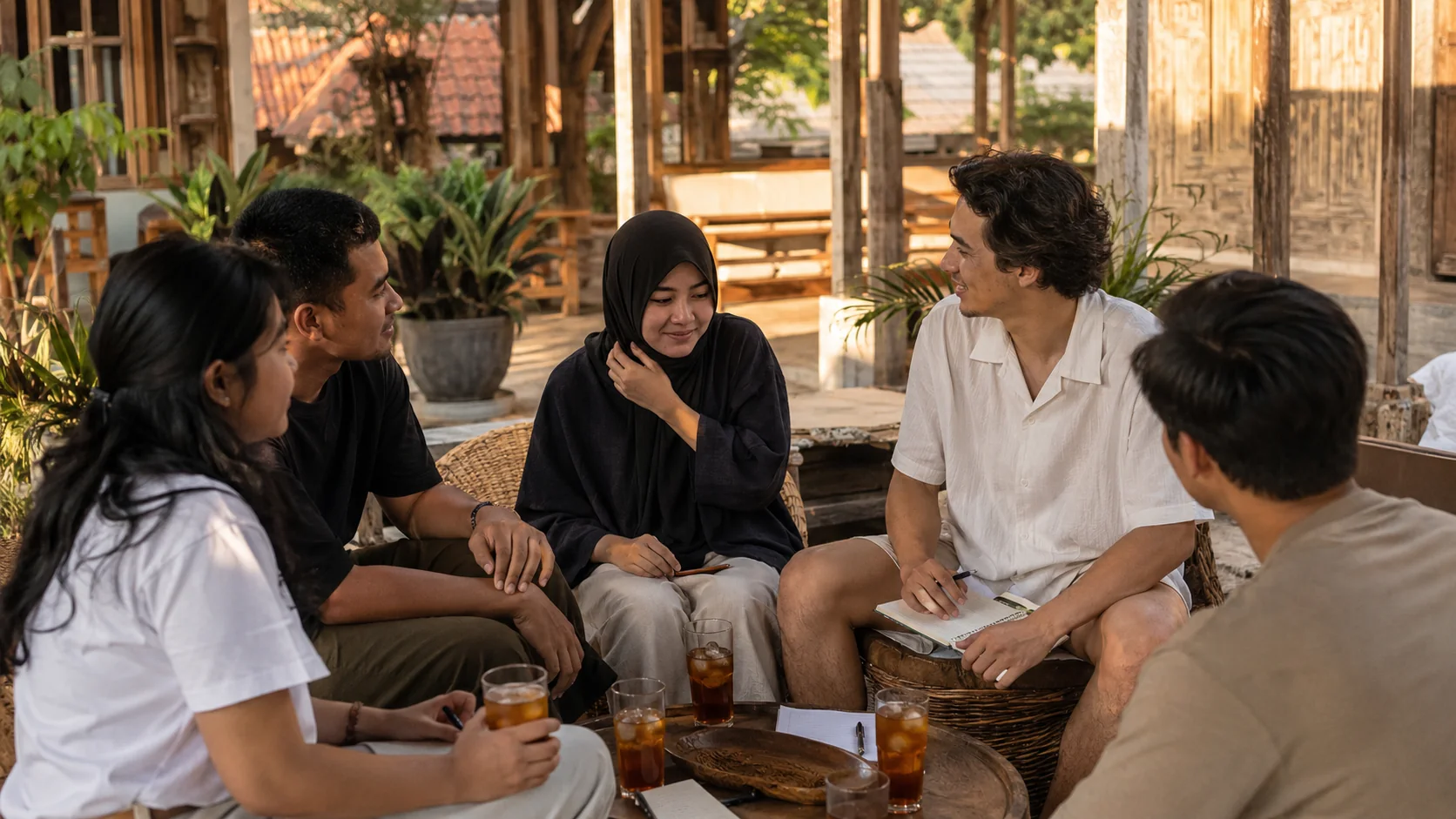 International students and Indonesian peers share stories together in a relaxed Hallo Circle.