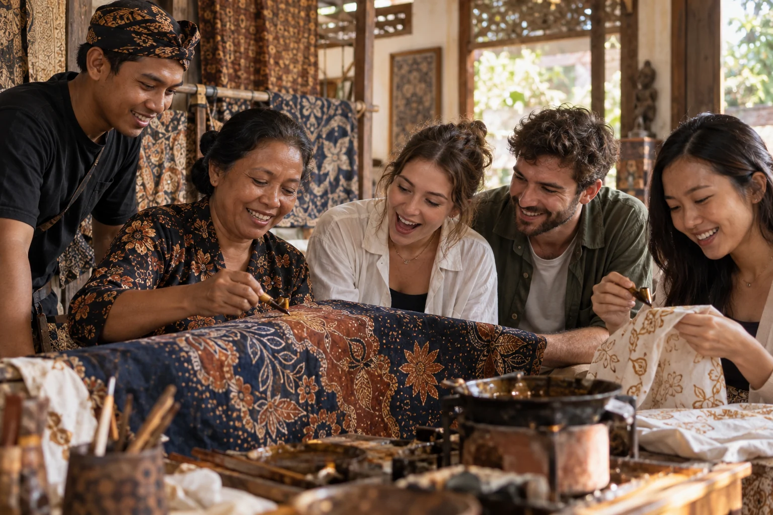A local batik craftsperson demonstrating traditional techniques to visitors.